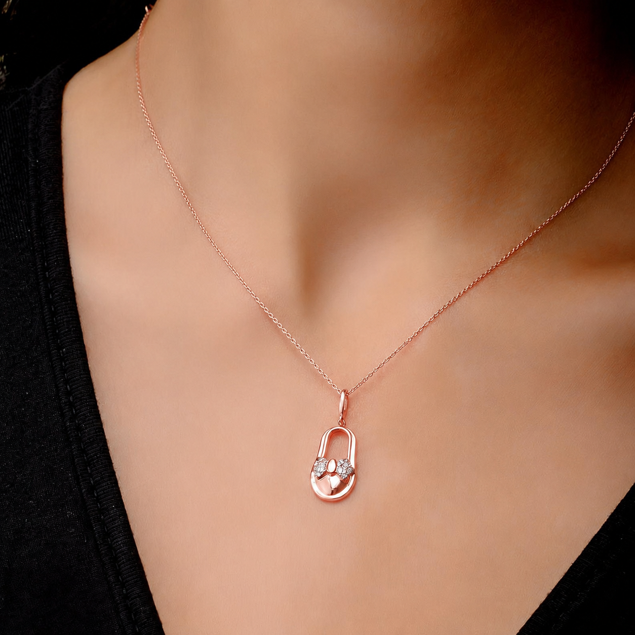 18K Rose gold Baby Shoe Diamond Pendant - S-P476S