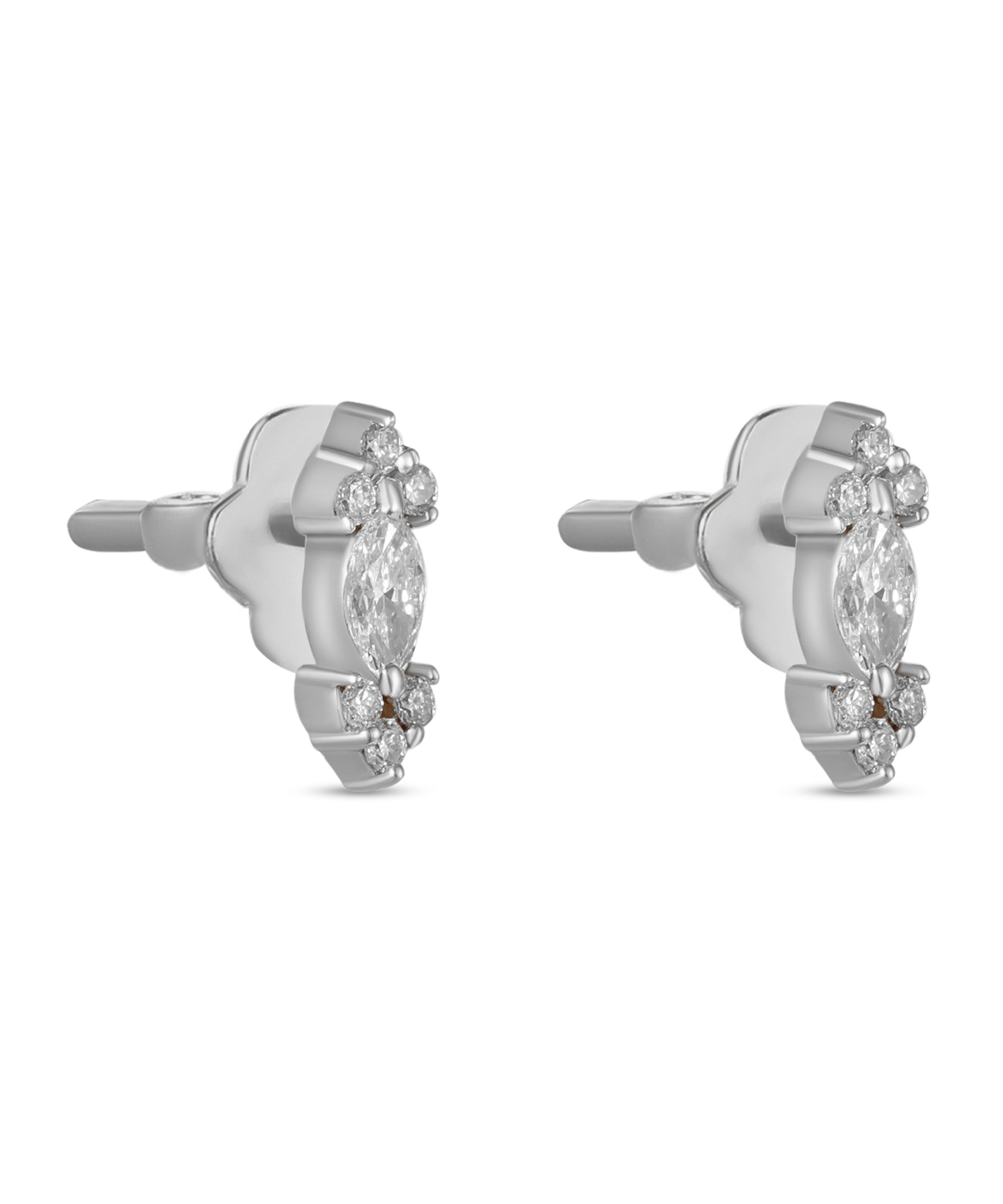 18K White Gold Diamond Earrings With Marquise Center Stone - S-E369S