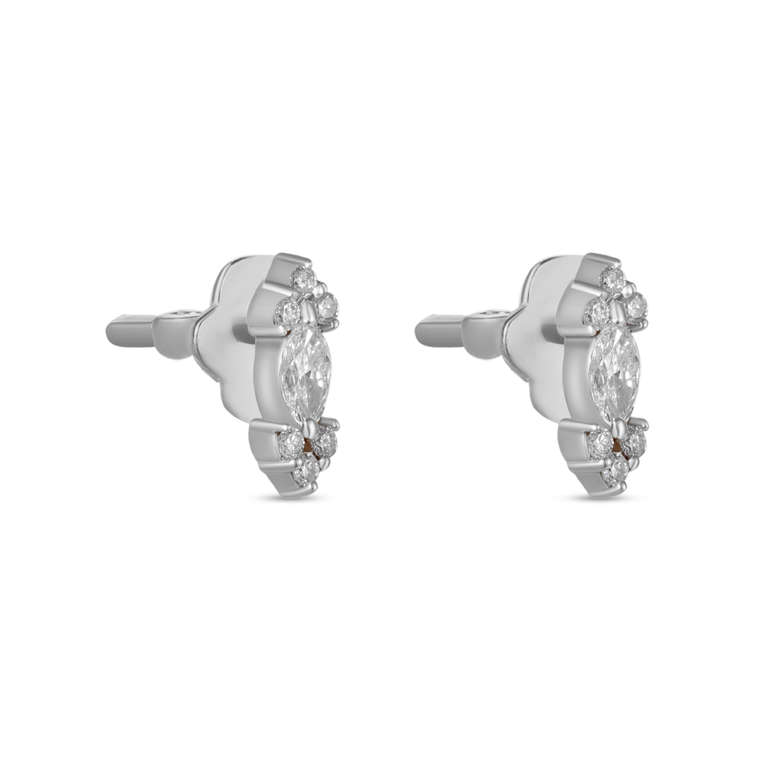 18K White Gold Diamond Earrings With Marquise Center Stone - S-E369S