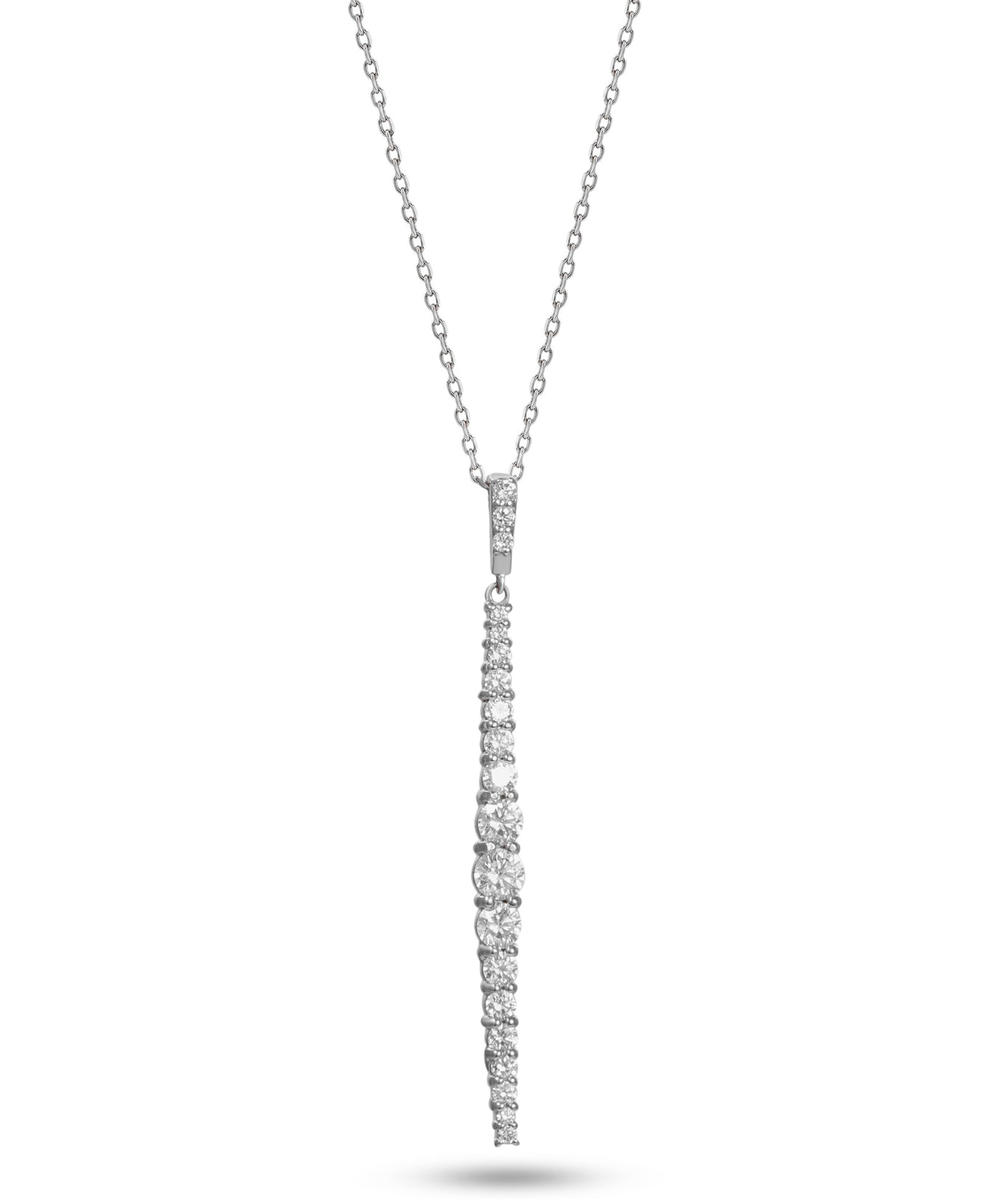 18K White Gold Diamond Line Drop Pendant Necklace - S-P730X