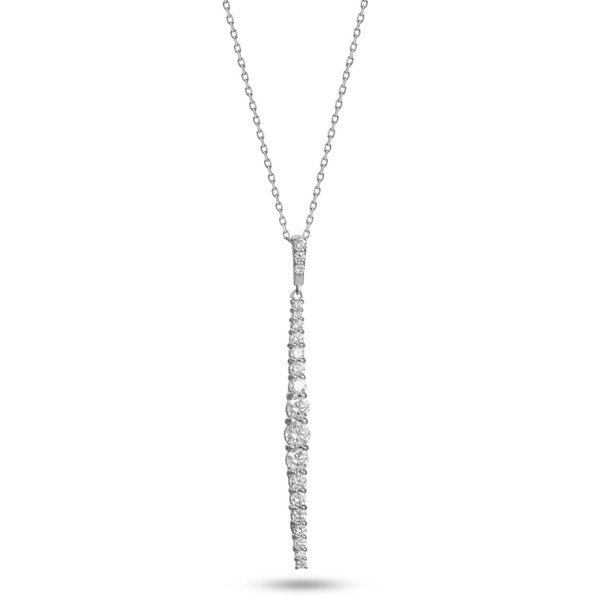 18K White Gold Diamond Line Drop Pendant Necklace - S-P730X