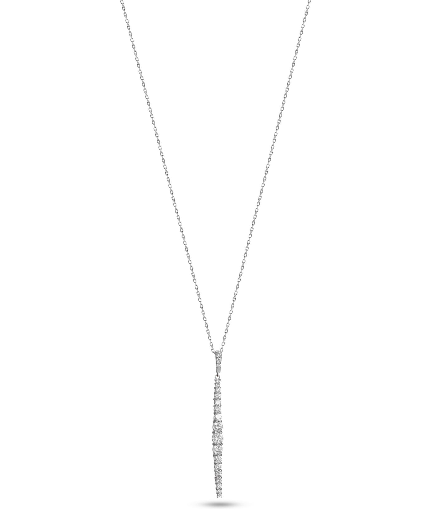 18K White Gold Diamond Line Drop Pendant Necklace - S-P730X