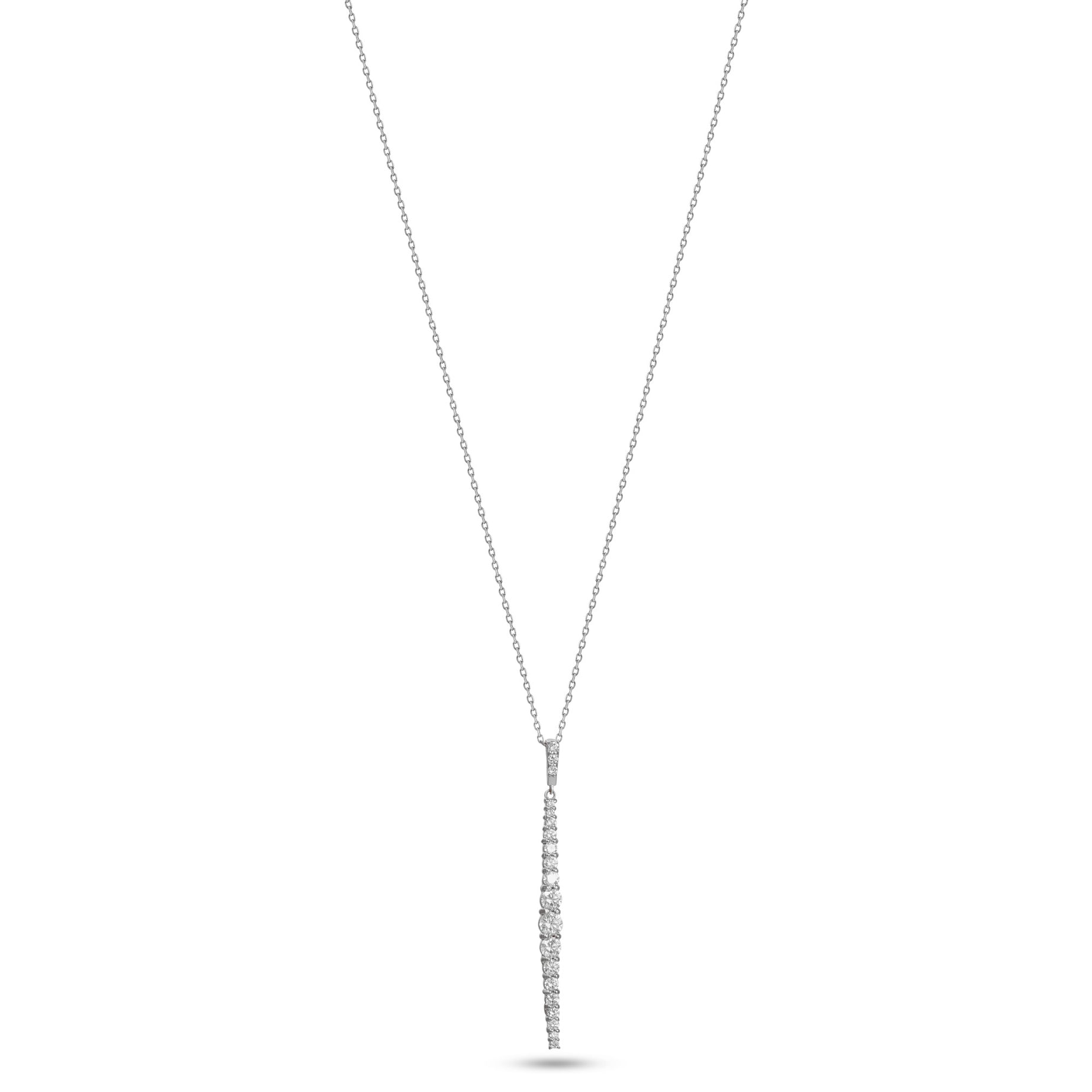 18K White Gold Diamond Line Drop Pendant Necklace - S-P730X