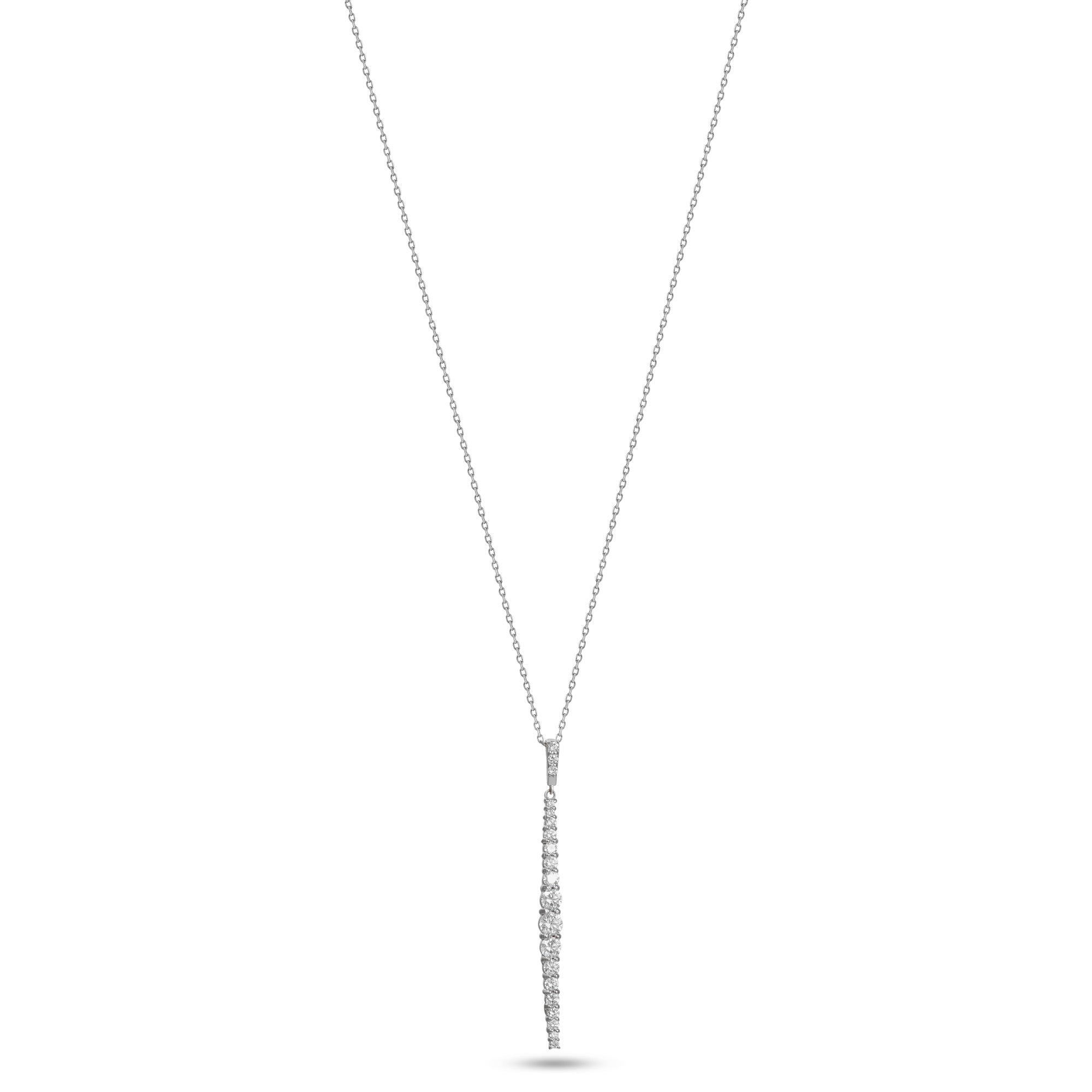 18K White Gold Diamond Line Drop Pendant Necklace - S-P730X