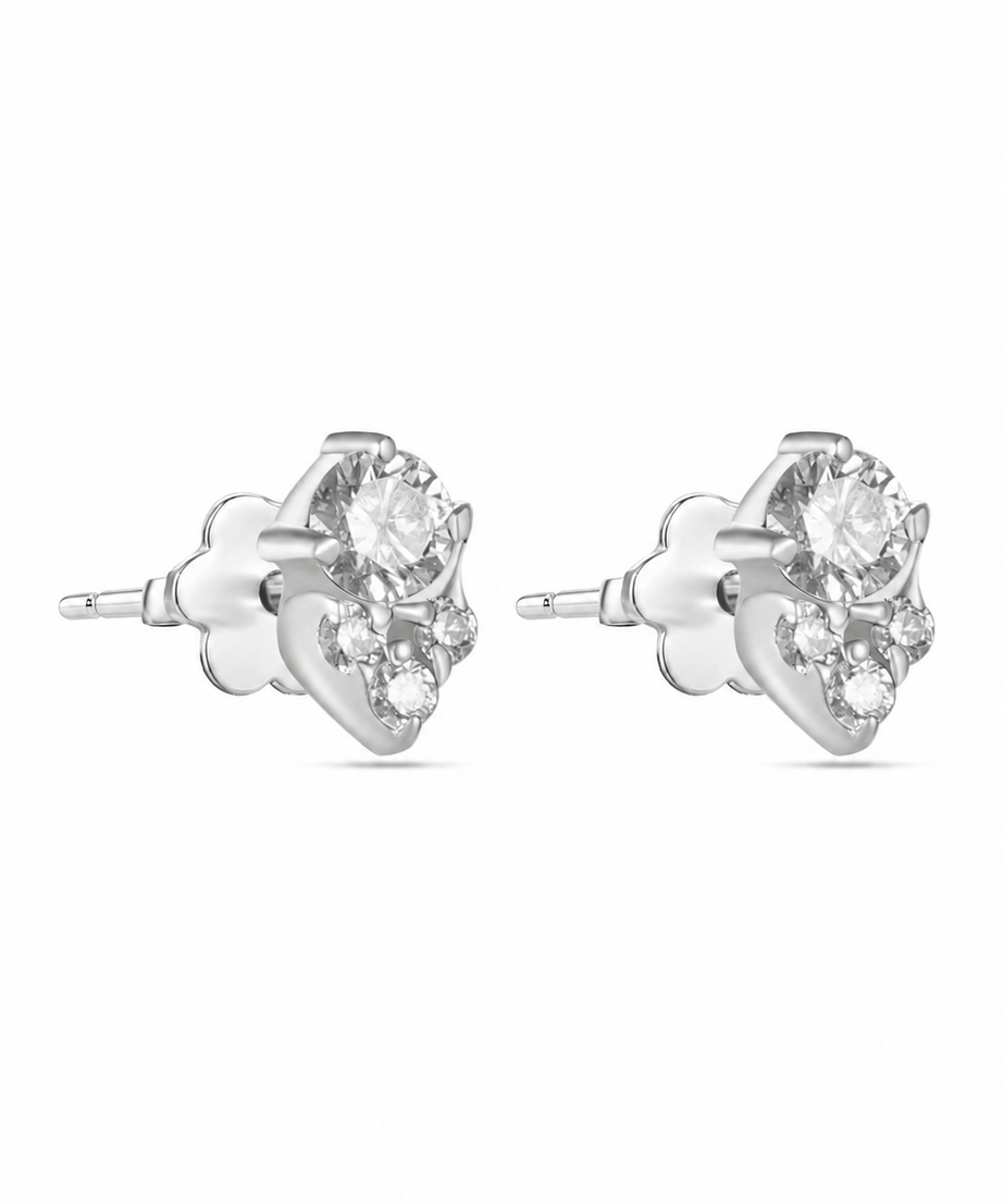 18K White Gold Luxury Stud Earrings With Cluster Diamonds - S-E368S