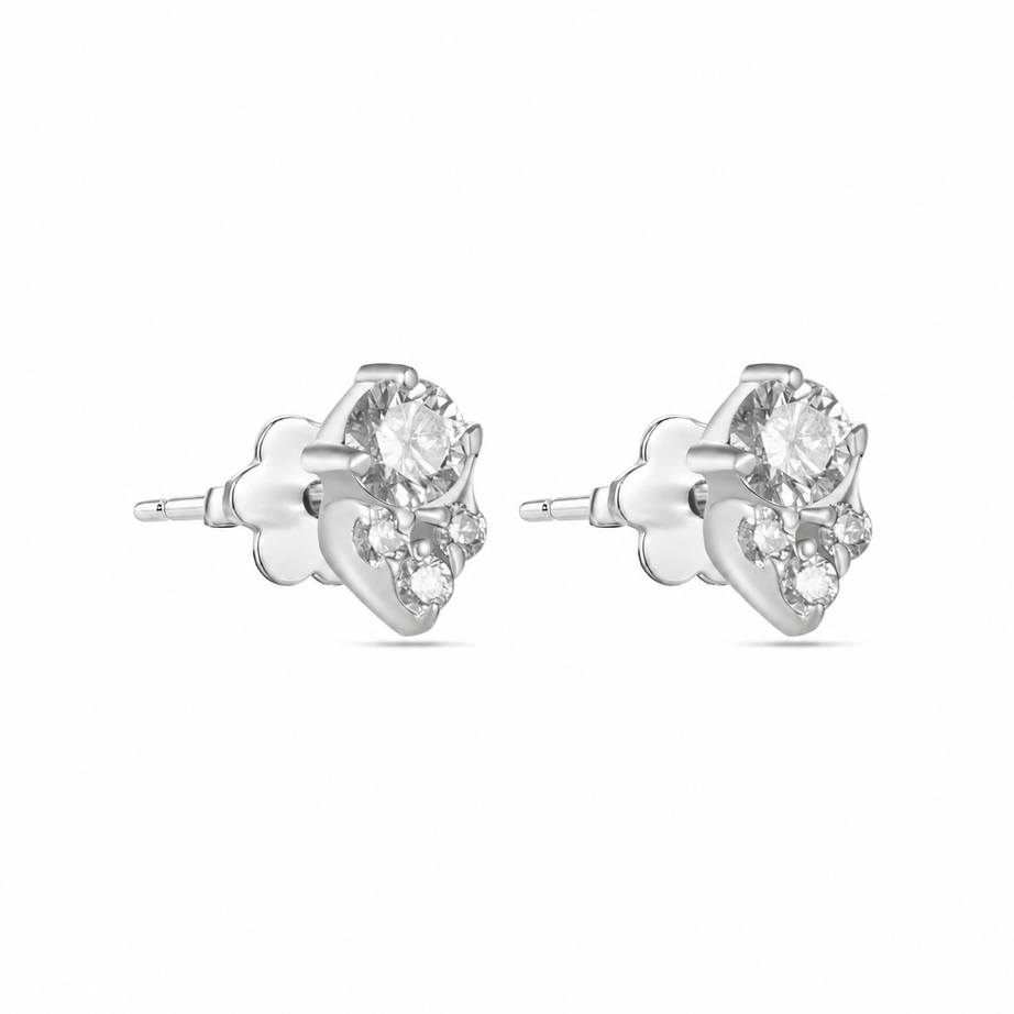 18K White Gold Luxury Stud Earrings With Cluster Diamonds - S-E368S
