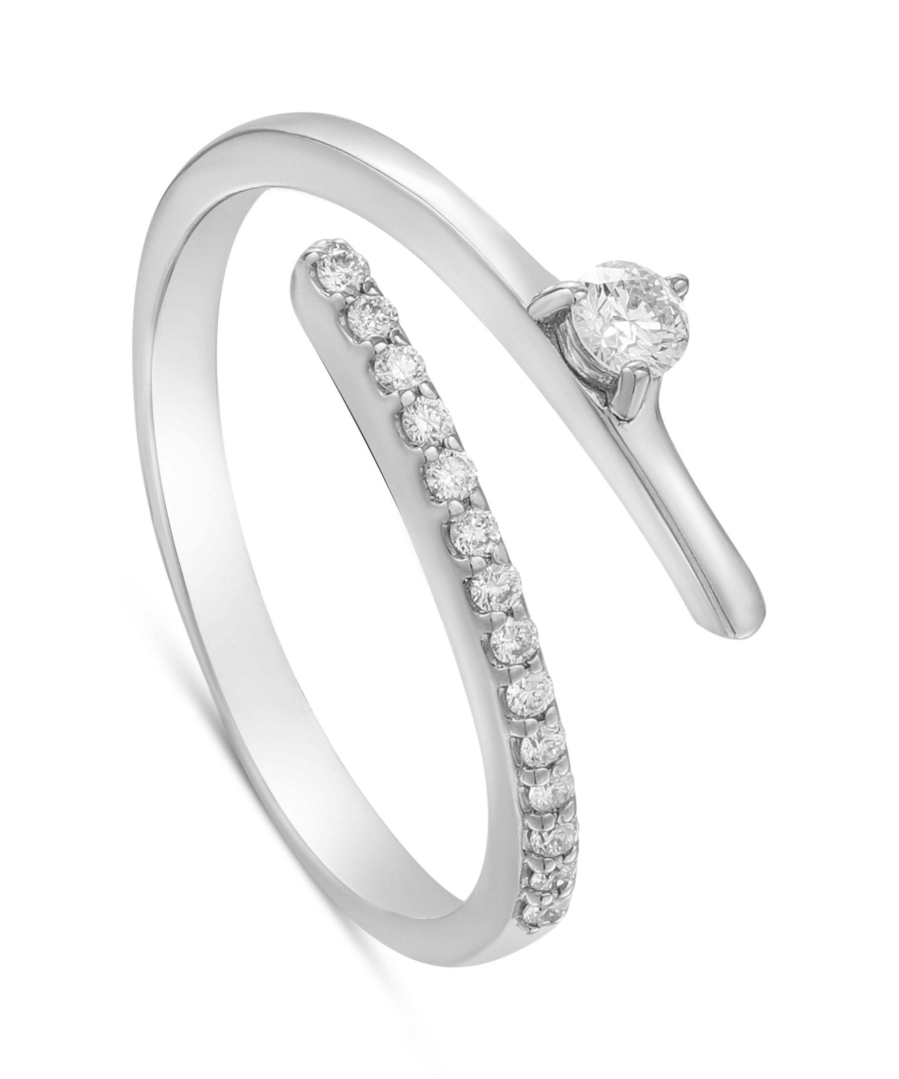 18K White Gold Minimal Diamond Open Bypass Ring -S-R531X