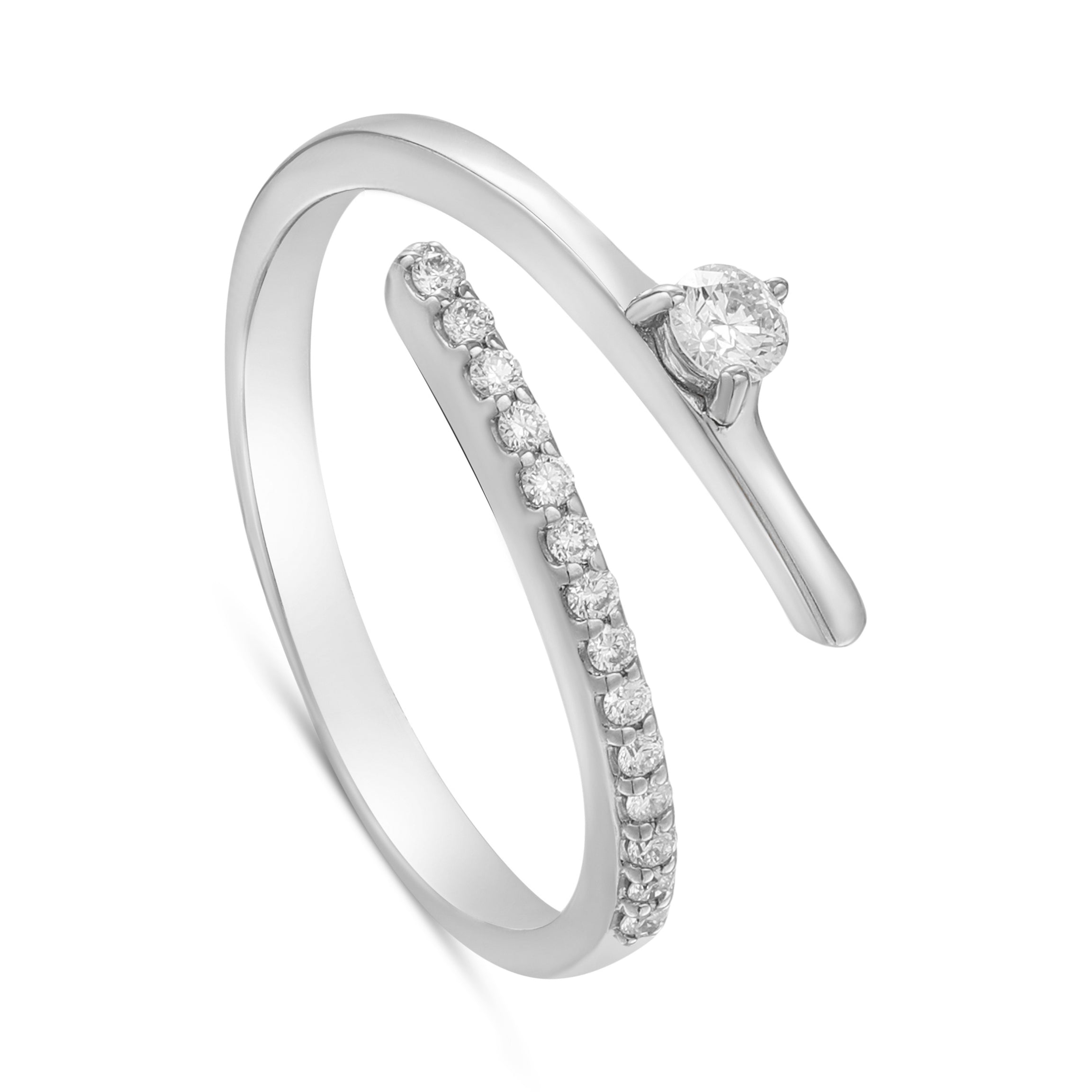 18K White Gold Minimal Diamond Open Bypass Ring -S-R531X