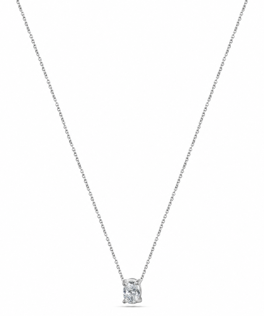 18K White Gold Oval Diamond Pendant Necklace - S-P790X