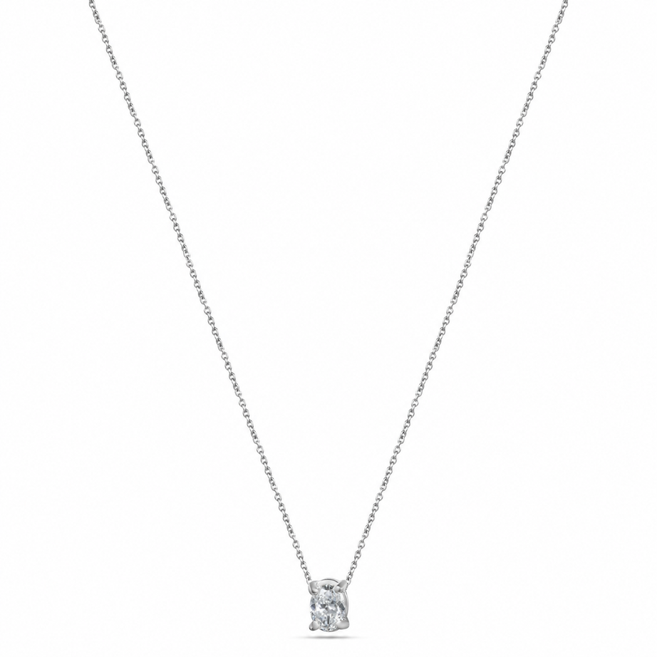 18K White Gold Oval Diamond Pendant Necklace - S-P790X