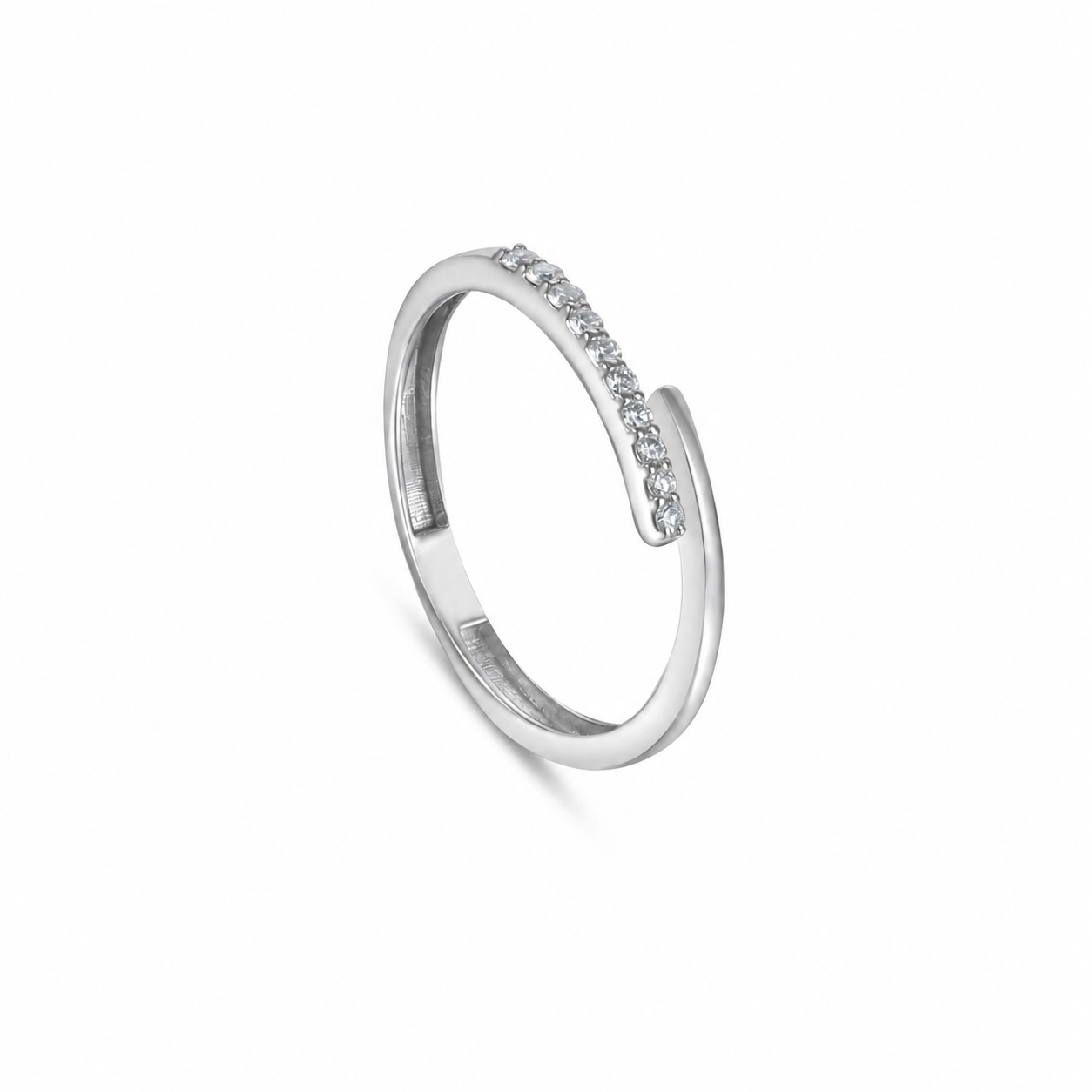 18K White Gold Slim Diamond Ring With Contemporary Touch - S-R587S