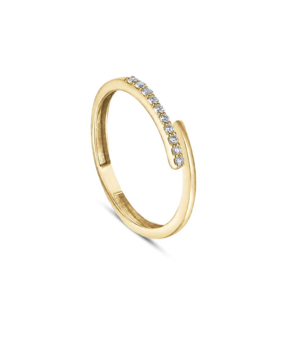 18K Yellow Gold Slim Diamond Ring With Contemporary Touch - S-R587S