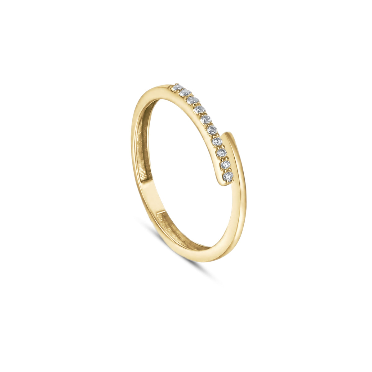 18K Yellow Gold Slim Diamond Ring With Contemporary Touch - S-R587S
