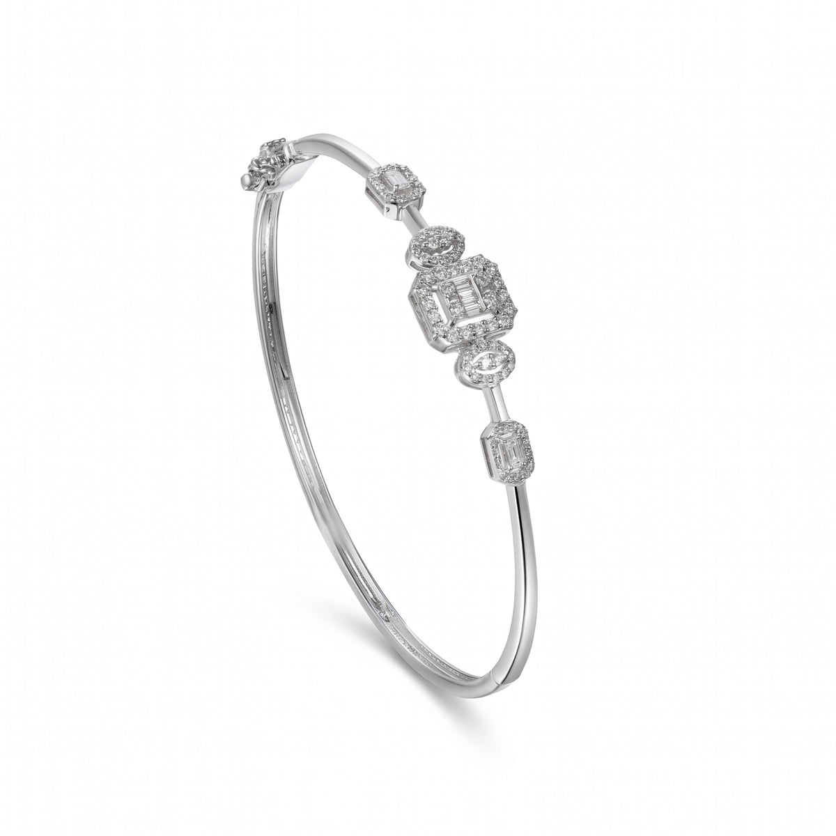 18K White Multi Shapes Diamond Bangle - S-B306S