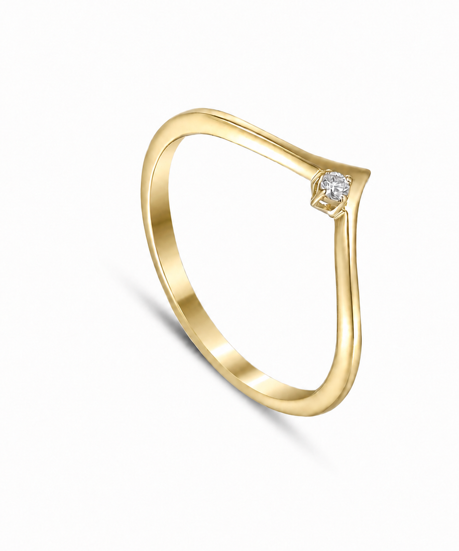 18K Yellow Gold Diamond Ring With Minimal Modern Design - S-R583S