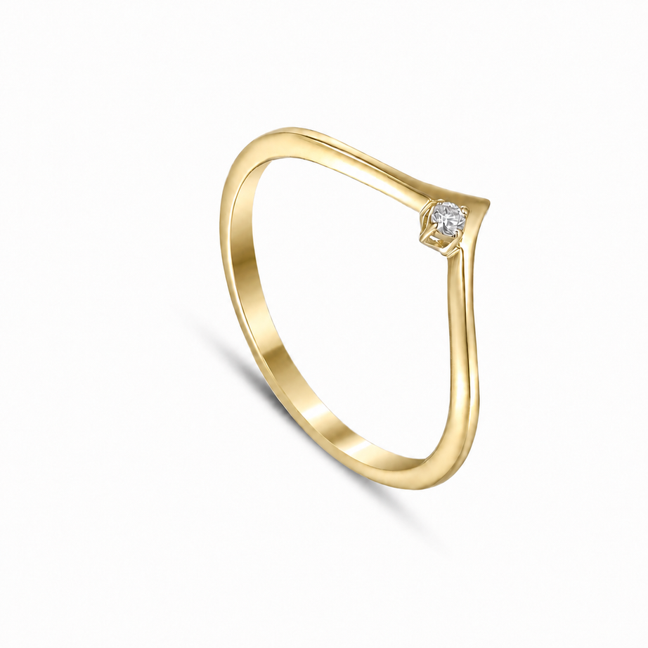 18K Yellow Gold Diamond Ring With Minimal Modern Design - S-R583S