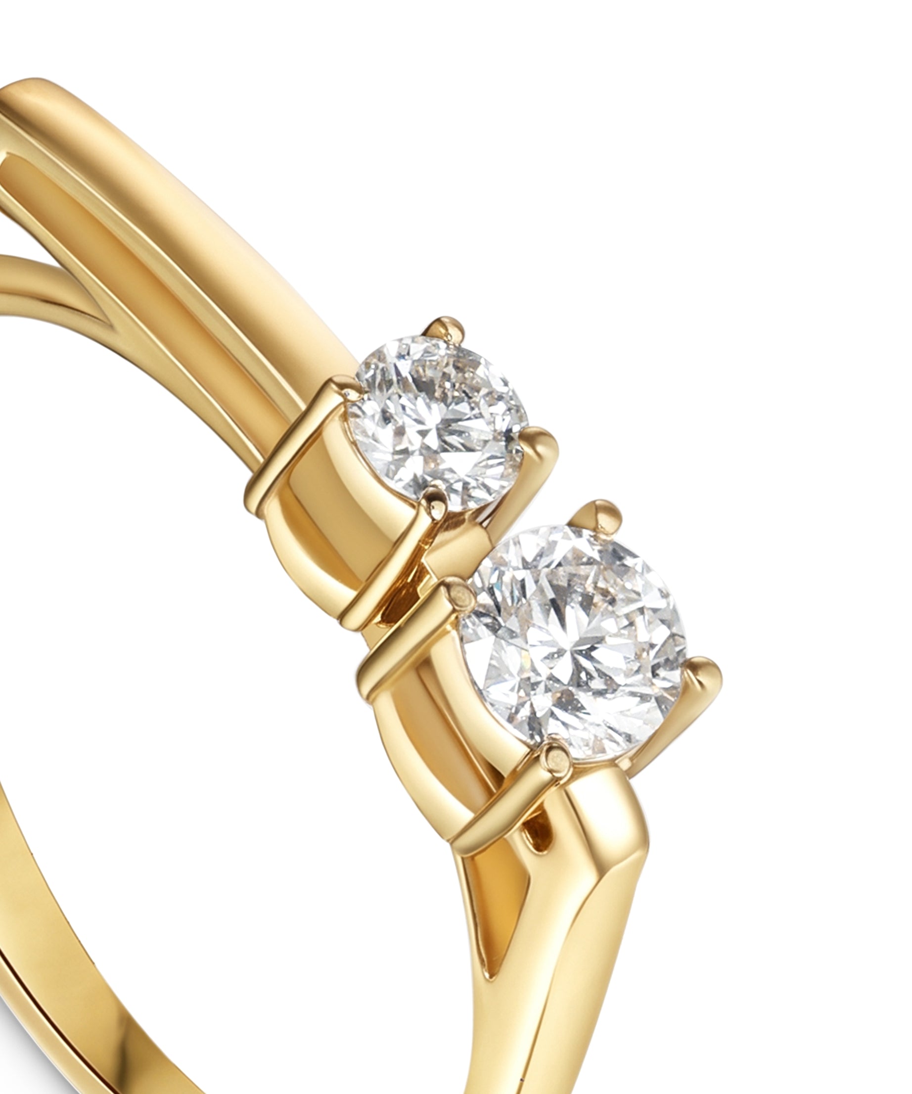 18K Yellow Gold Diamond Ring with Double Round Stones - S-R636X