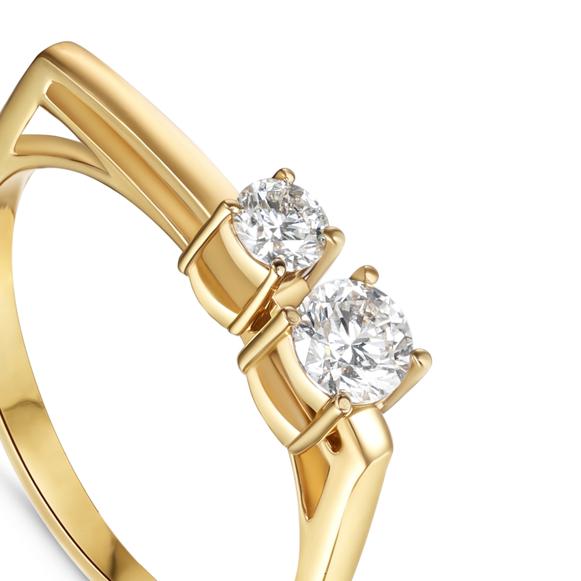 18K Yellow Gold Diamond Ring with Double Round Stones - S-R636X