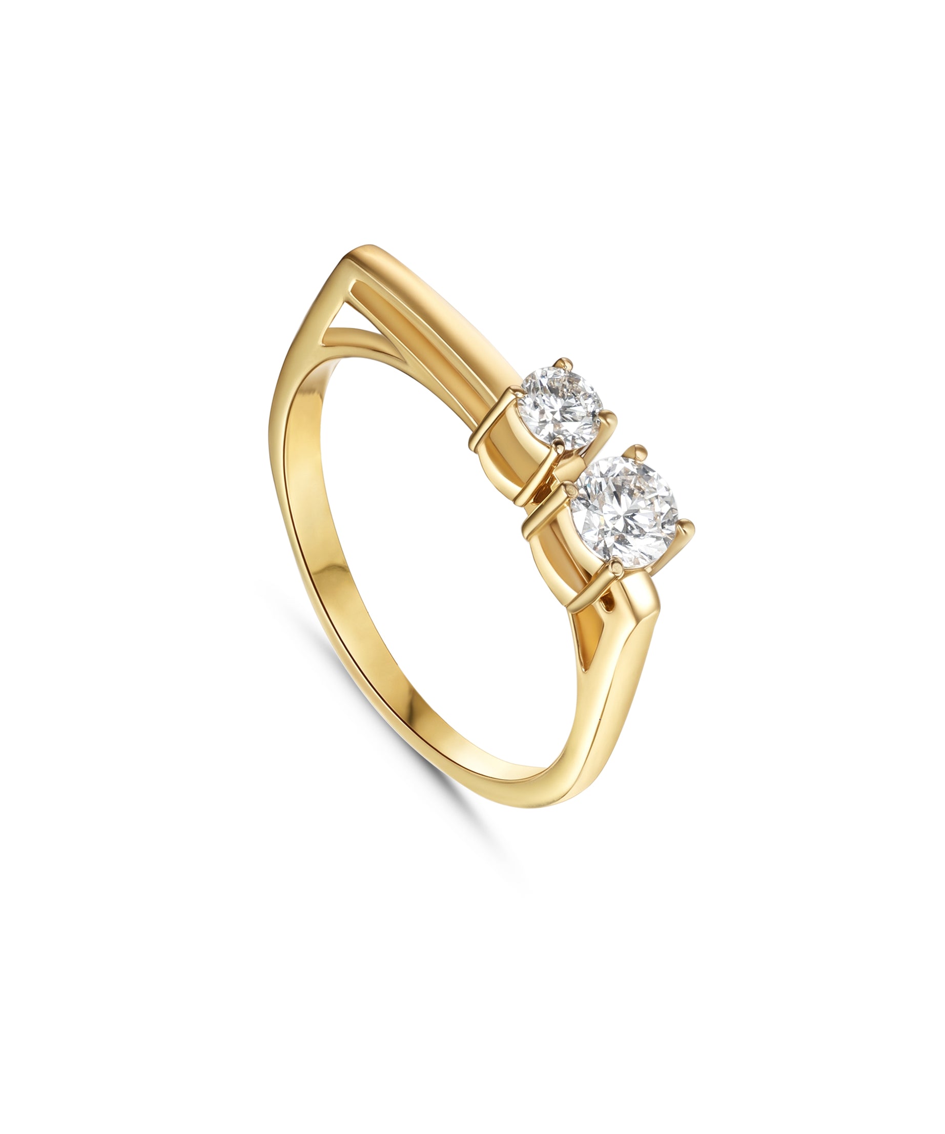 18K Yellow Gold Diamond Ring with Double Round Stones - S-R636X