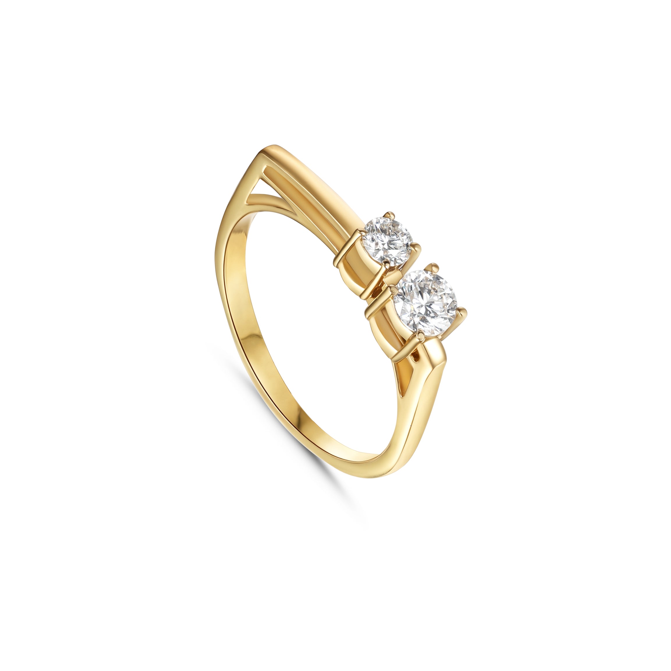18K Yellow Gold Diamond Ring with Double Round Stones - S-R636X