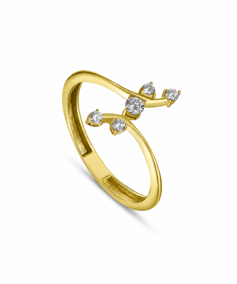 18K Yellow Gold Fine Diamond Ring With Delicate Sparkle - S-R581S