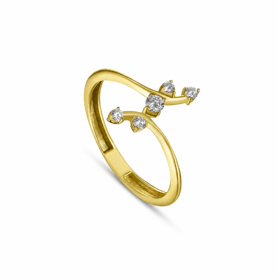 18K Yellow Gold Fine Diamond Ring With Delicate Sparkle - S-R581S
