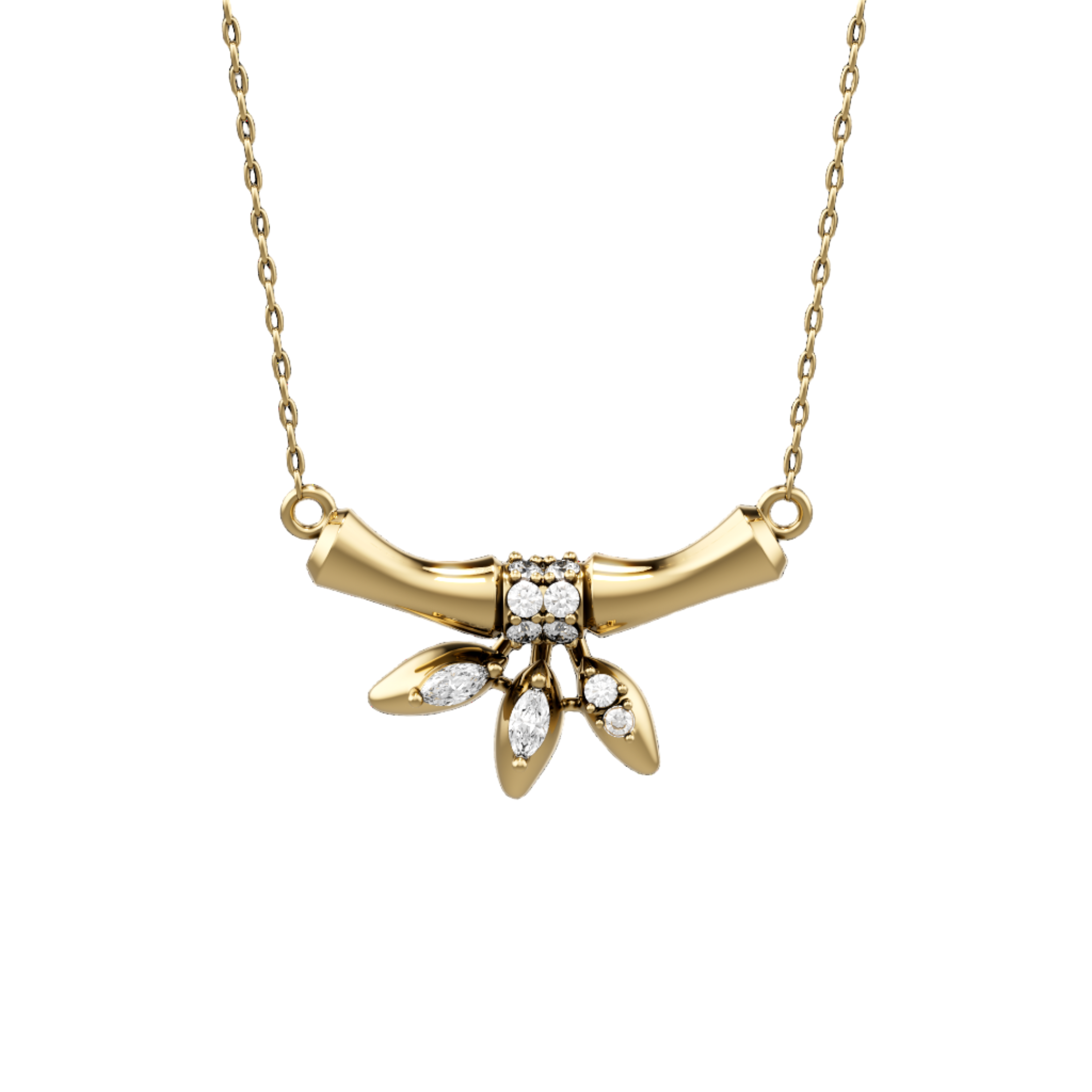 18K Yellow Gold Mini Stalk Pendant with Marquise Diamond Drops - S-P51 ...