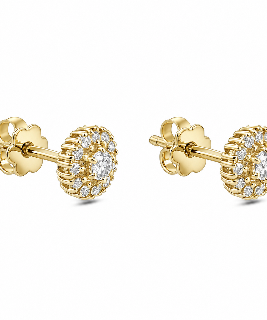 18K Yellow Gold Round Diamond Cluster Earring - S-X227E