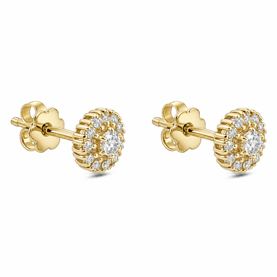 18K Yellow Gold Round Diamond Cluster Earring - S-X227E