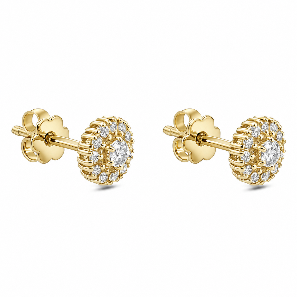 18K Yellow Gold Round Diamond Cluster Earring - S-X227E