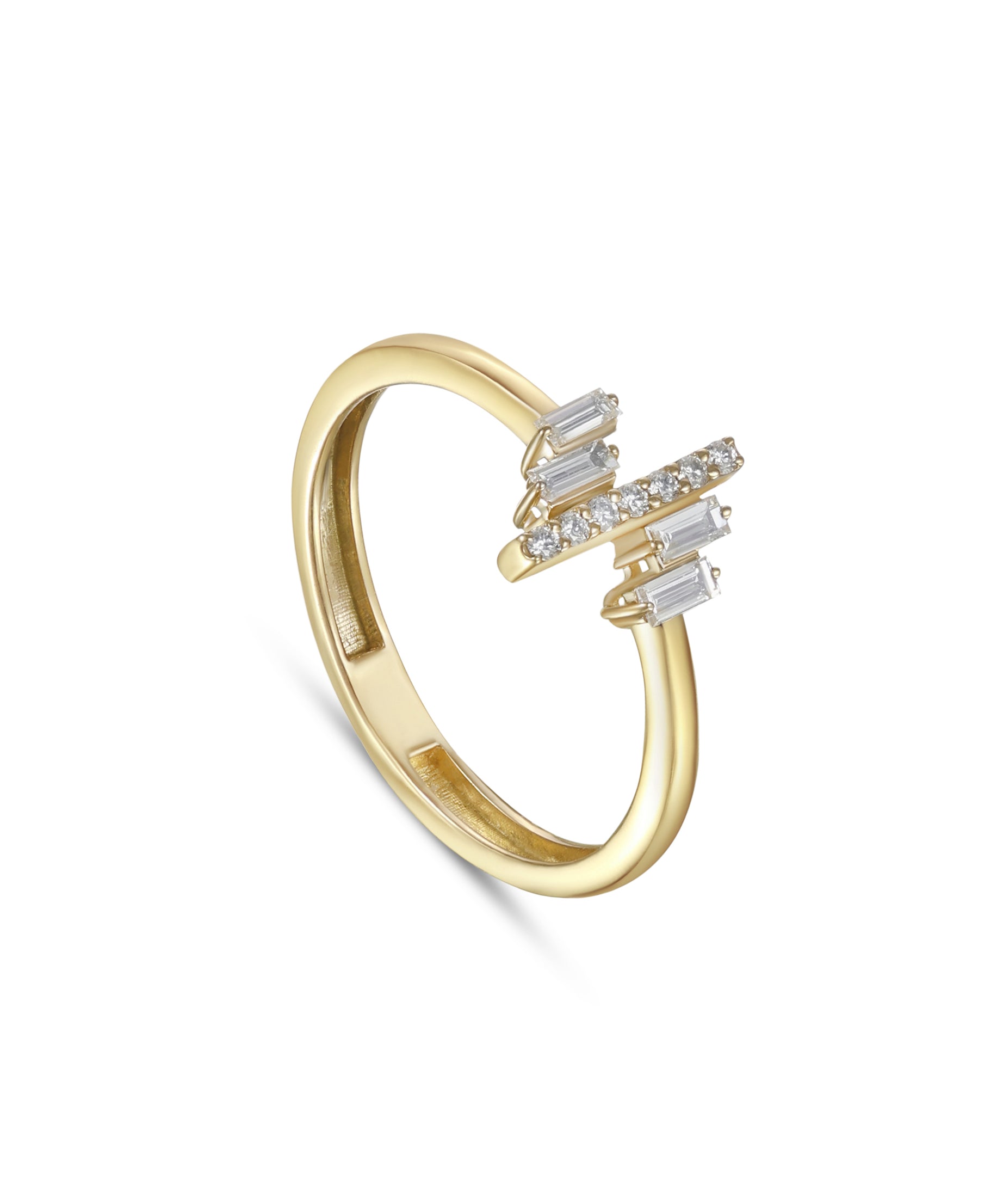 18K Yellow Gold Statement Ring With Baguette Cut Diamonds - S-R584S