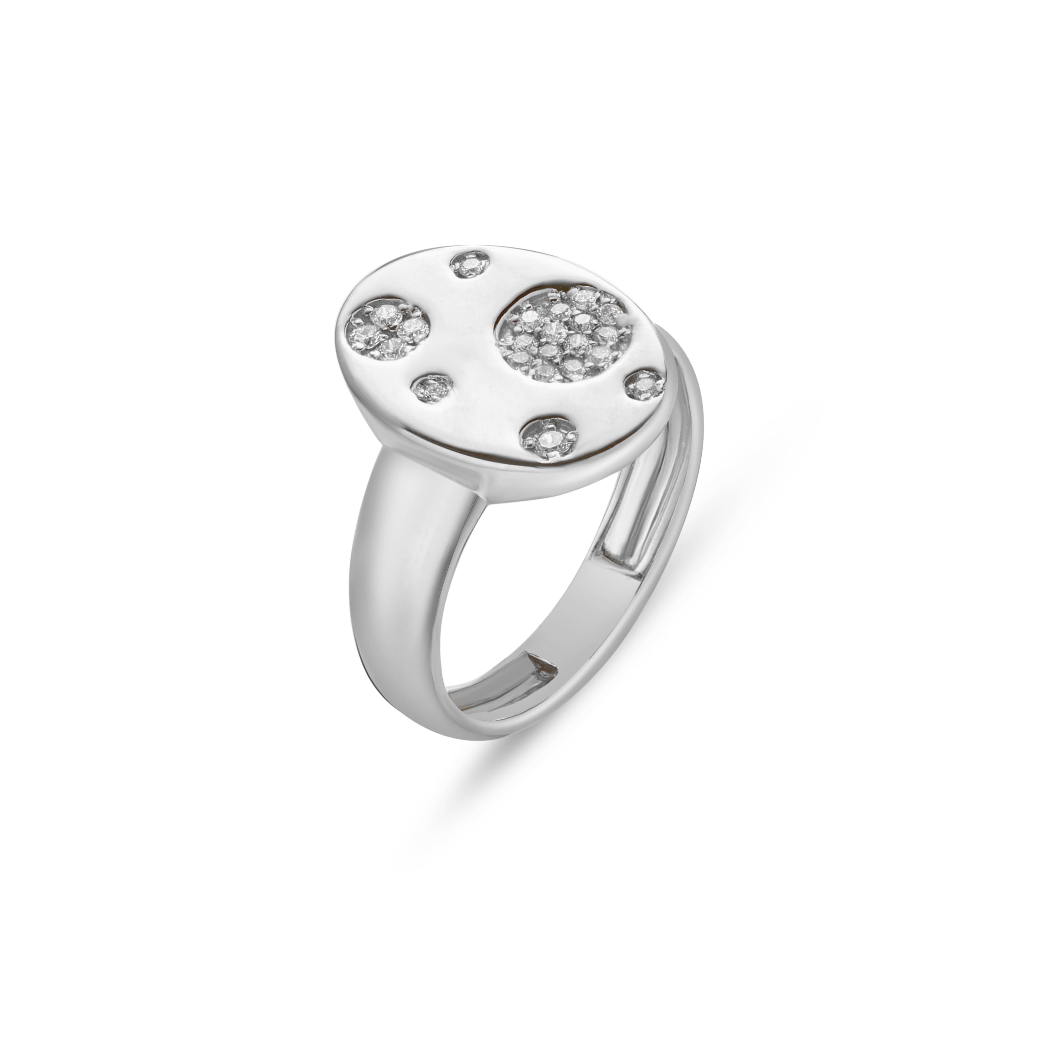 18k White Gold Oval Face Pinky Ring with Assorted Diamonds - S-R507S