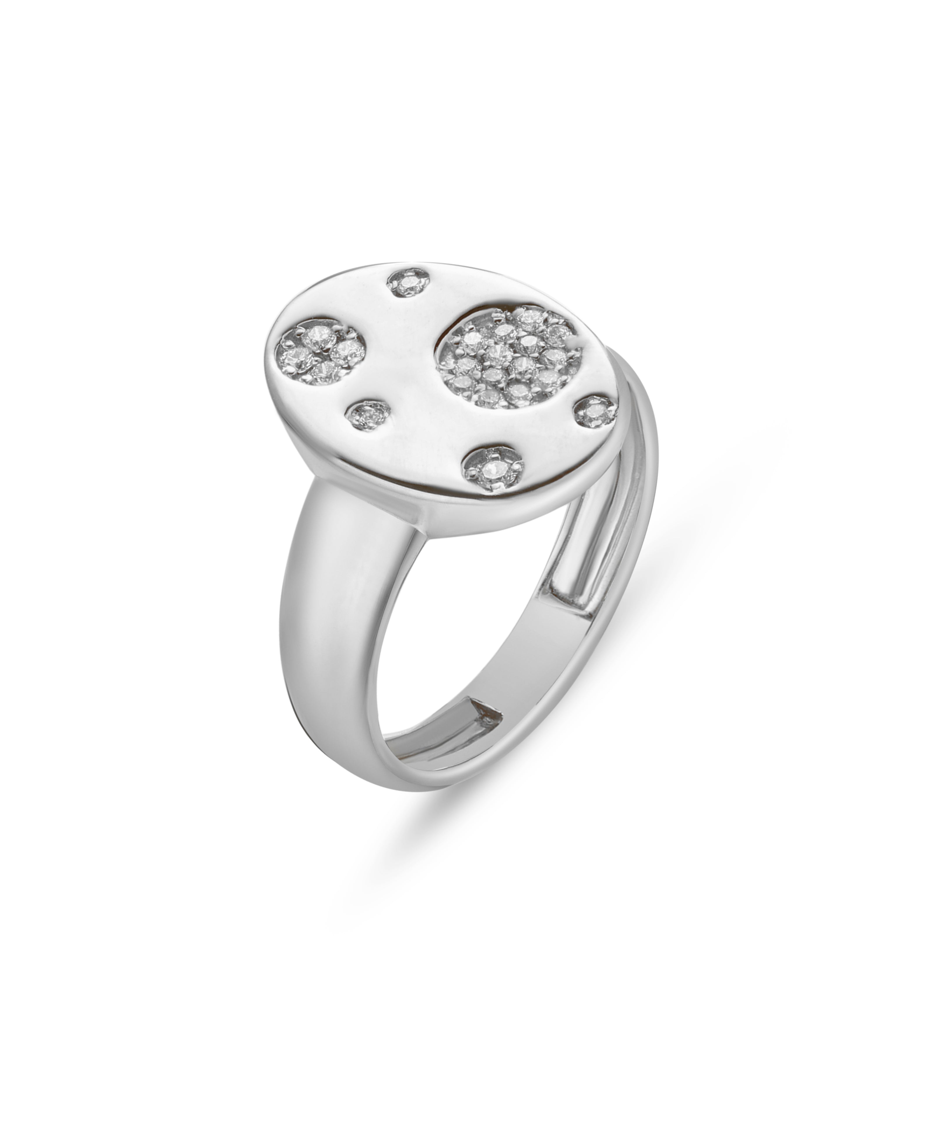 18k White Gold Oval Face Pinky Ring with Assorted Diamonds - S-R507S