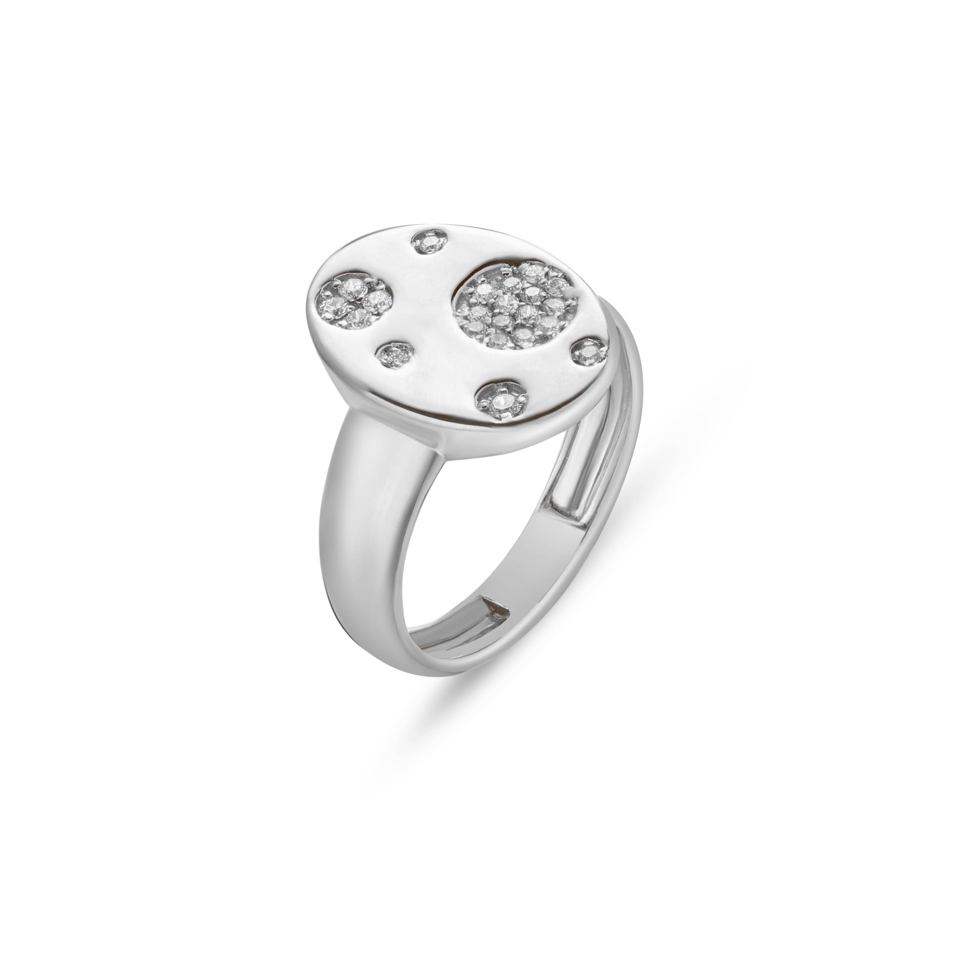 18k White Gold Oval Face Pinky Ring with Assorted Diamonds - S-R507S