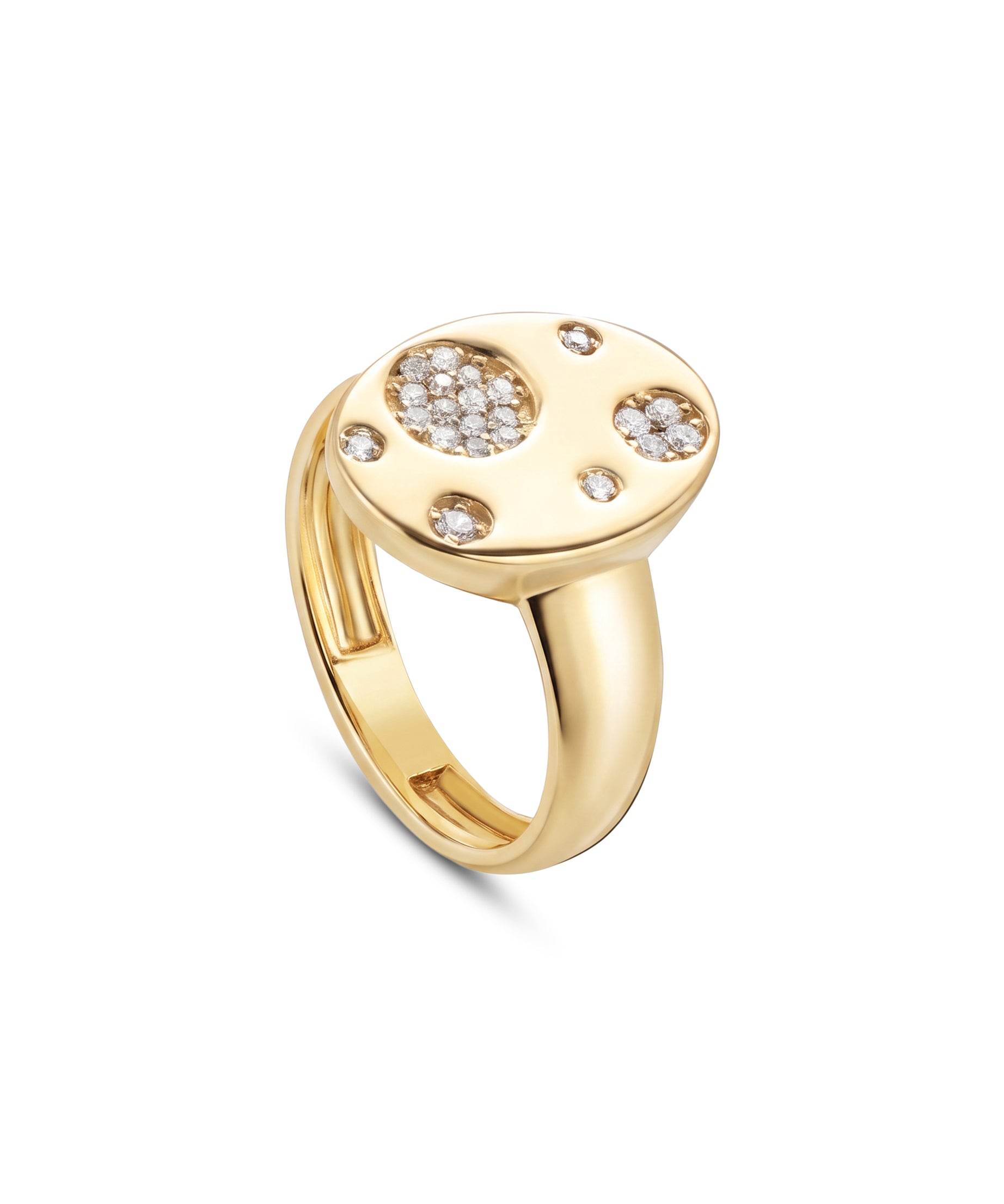 18k Yellow Gold Oval Face Pinky Ring with Assorted Diamonds - S-R507S