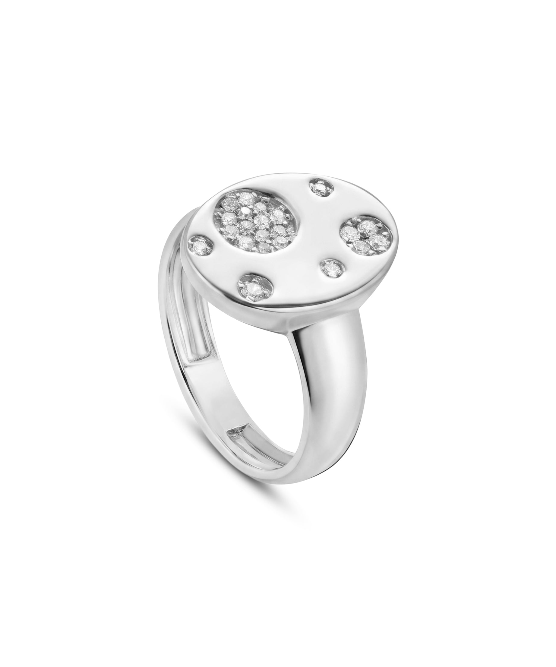 18k White Gold Oval Face Pinky Ring with Assorted Diamonds - S-R507S