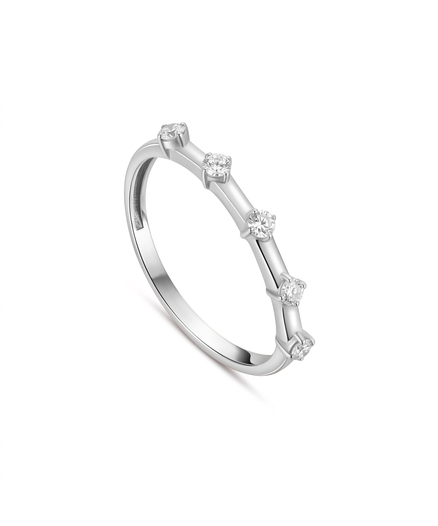 18K White Gold Diamond Ring With Minimal Elegant Design - S-R600S