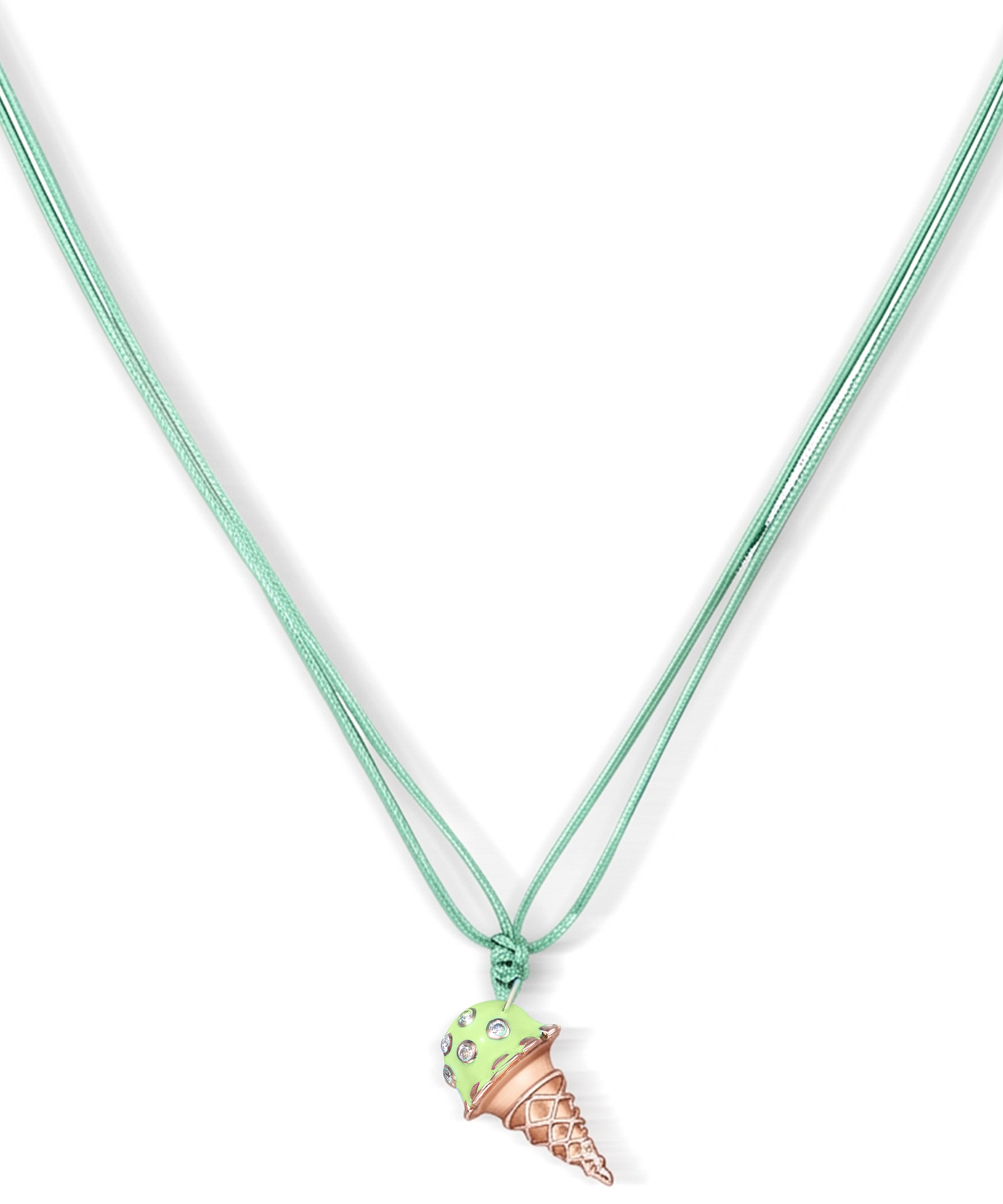 18K Rose Gold Dolato Scoop Cone Diamond Necklace in Pistachio