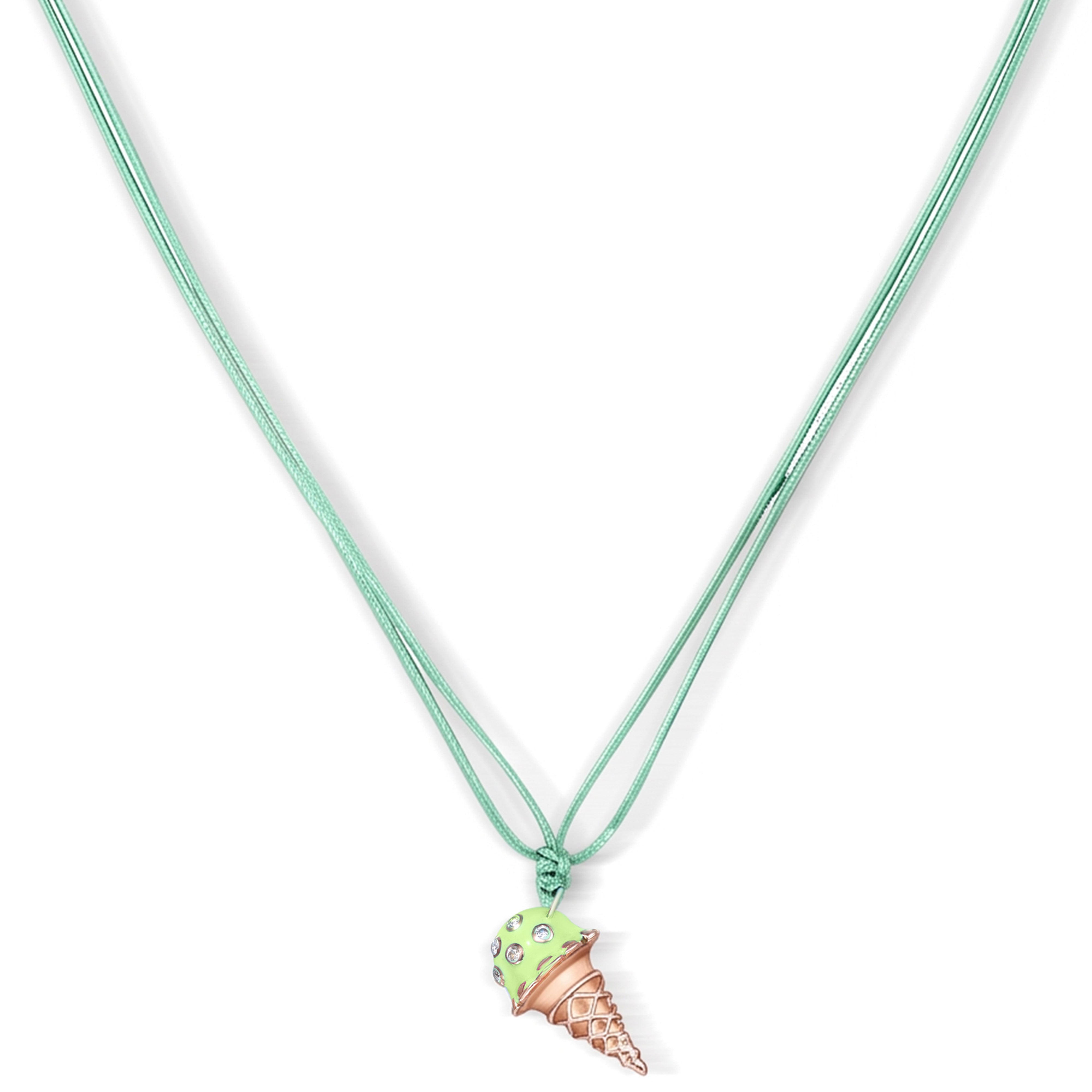 18K Rose Gold Dolato Scoop Cone Diamond Necklace in Pistachio
