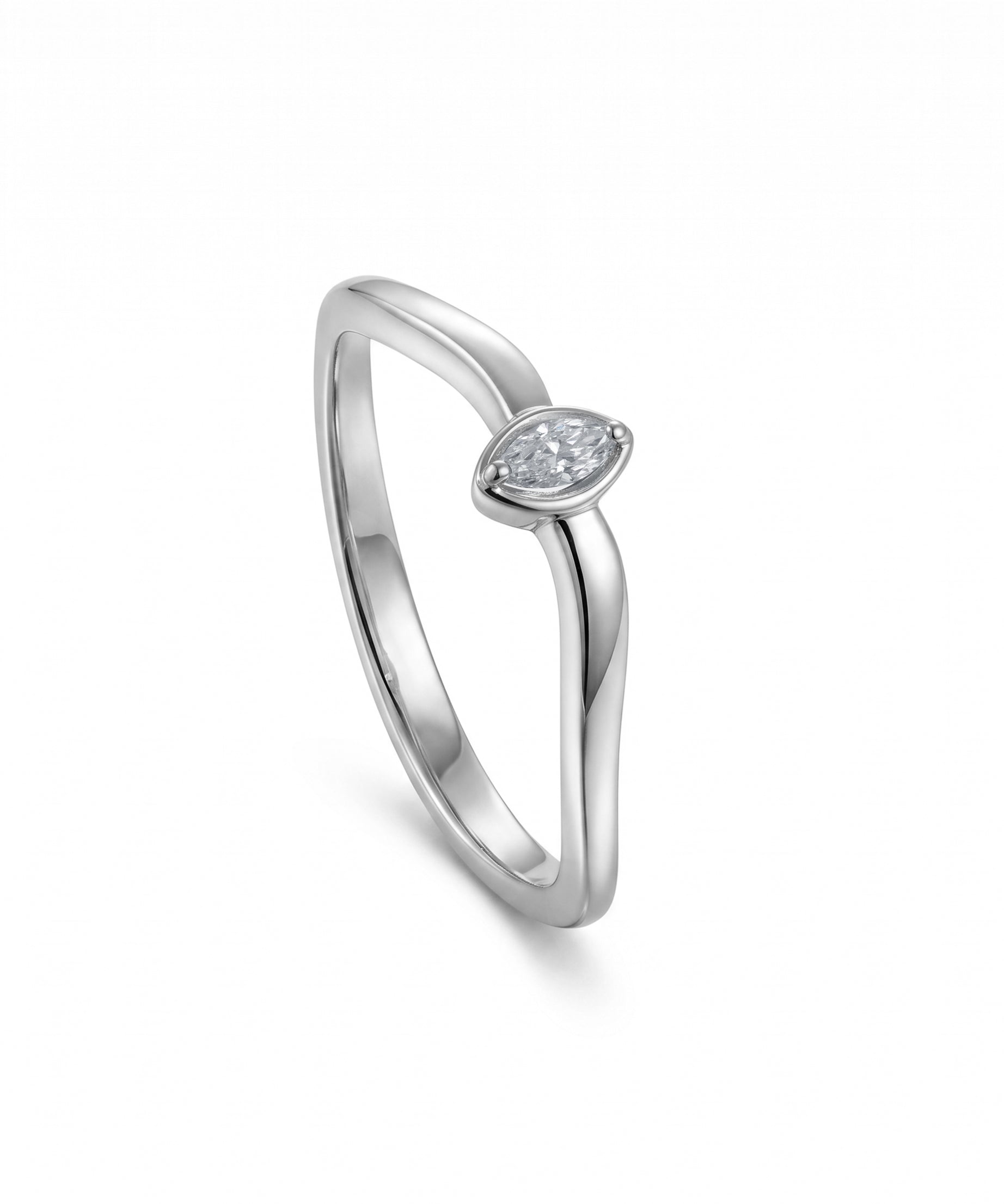 18K White Gold Marquise Diamond Minimal Band Ring - S-R709S