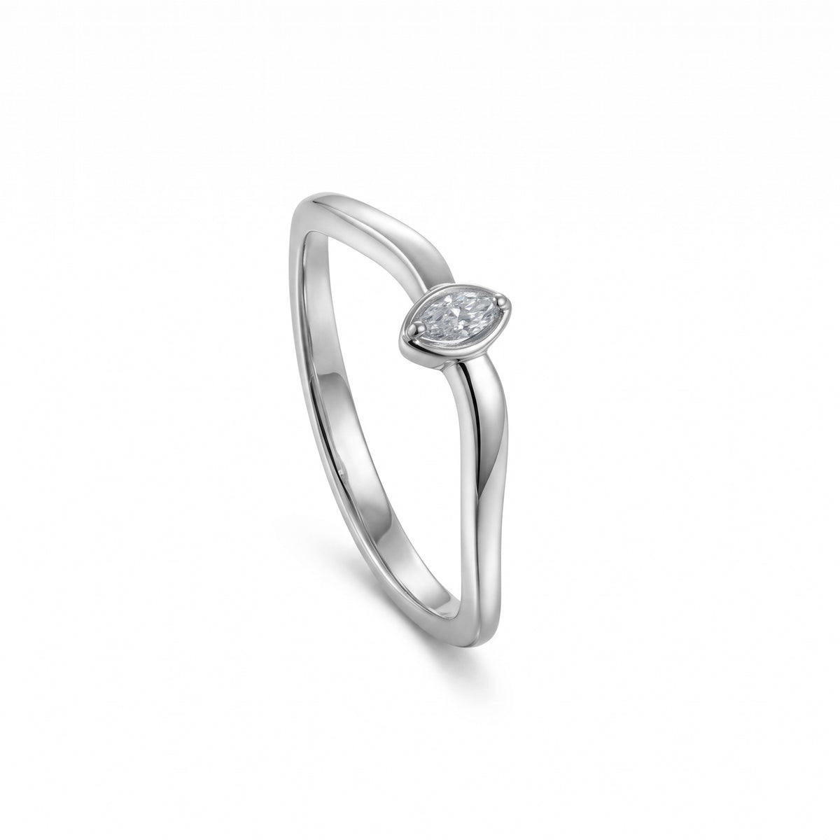 18K White Gold Marquise Diamond Minimal Band Ring - S-R709S