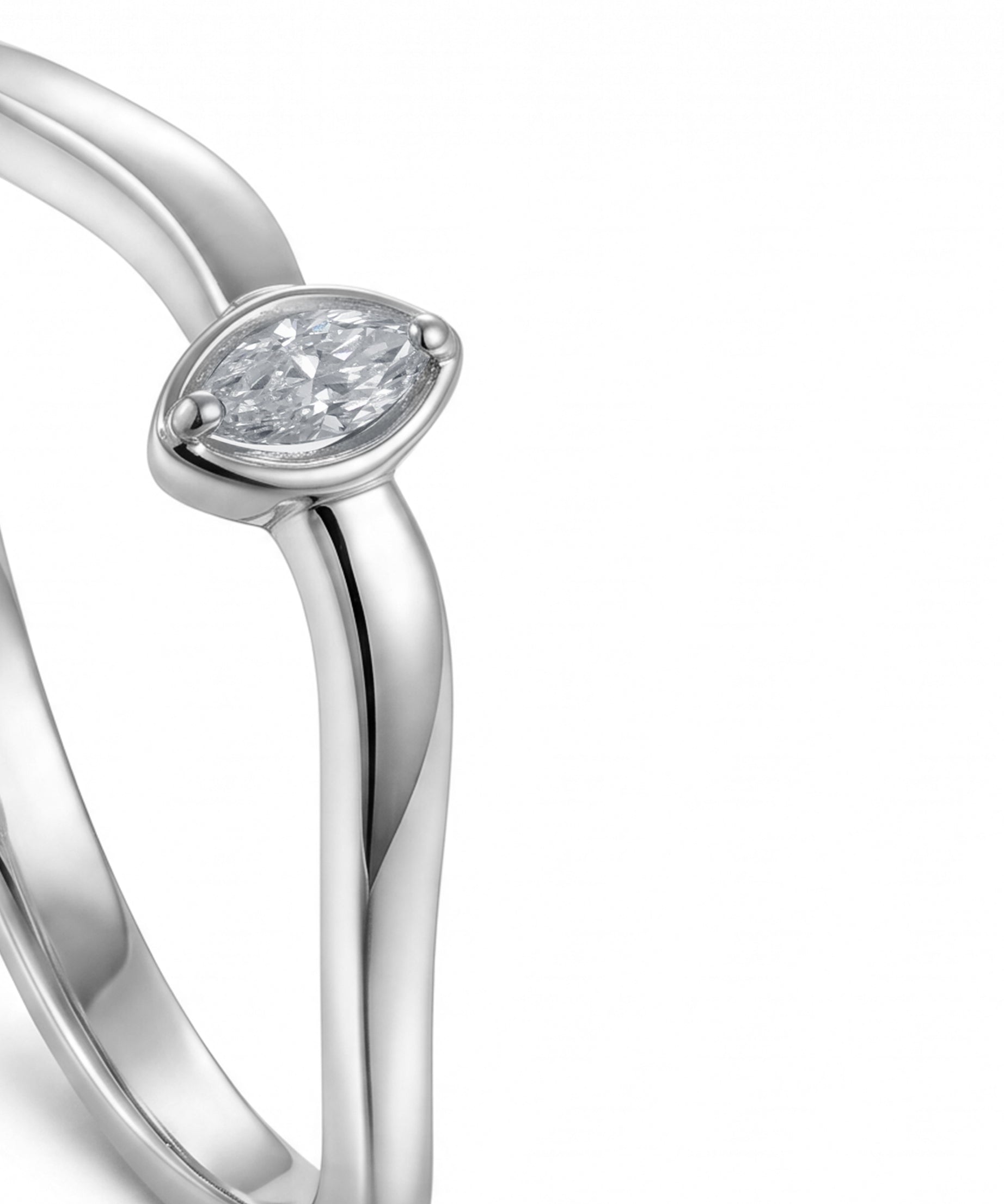 18K White Gold Marquise Diamond Minimal Band Ring - S-R709S