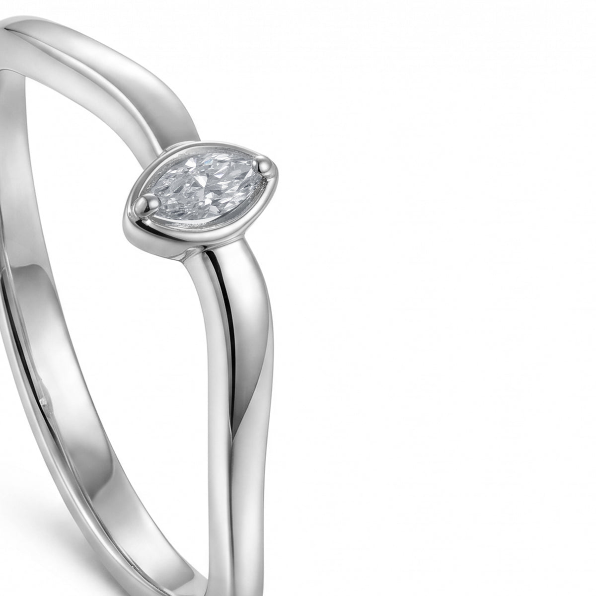 18K White Gold Marquise Diamond Minimal Band Ring - S-R709S