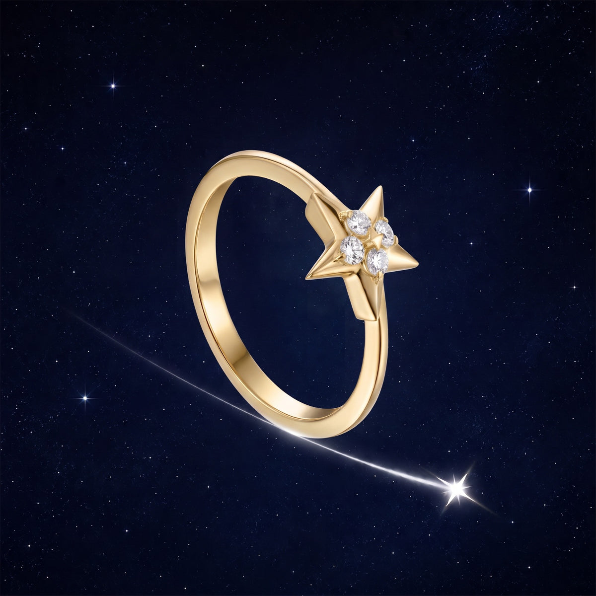Astria 14K Gold Star Ring with Diamonds