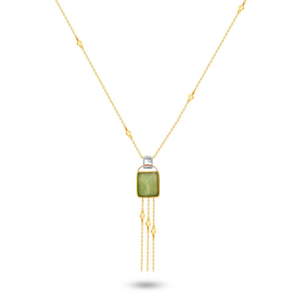 EDEN Diamond Necklace in dangling square and stone in 18K Yellow gold / S-P353S