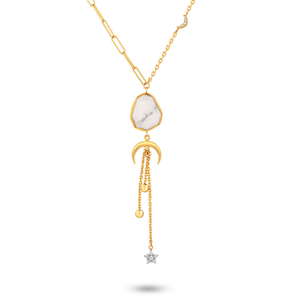 Summer Diamond Necklace in dangling hilal and stone in 18K Gold  Yellow gold / S-P360S