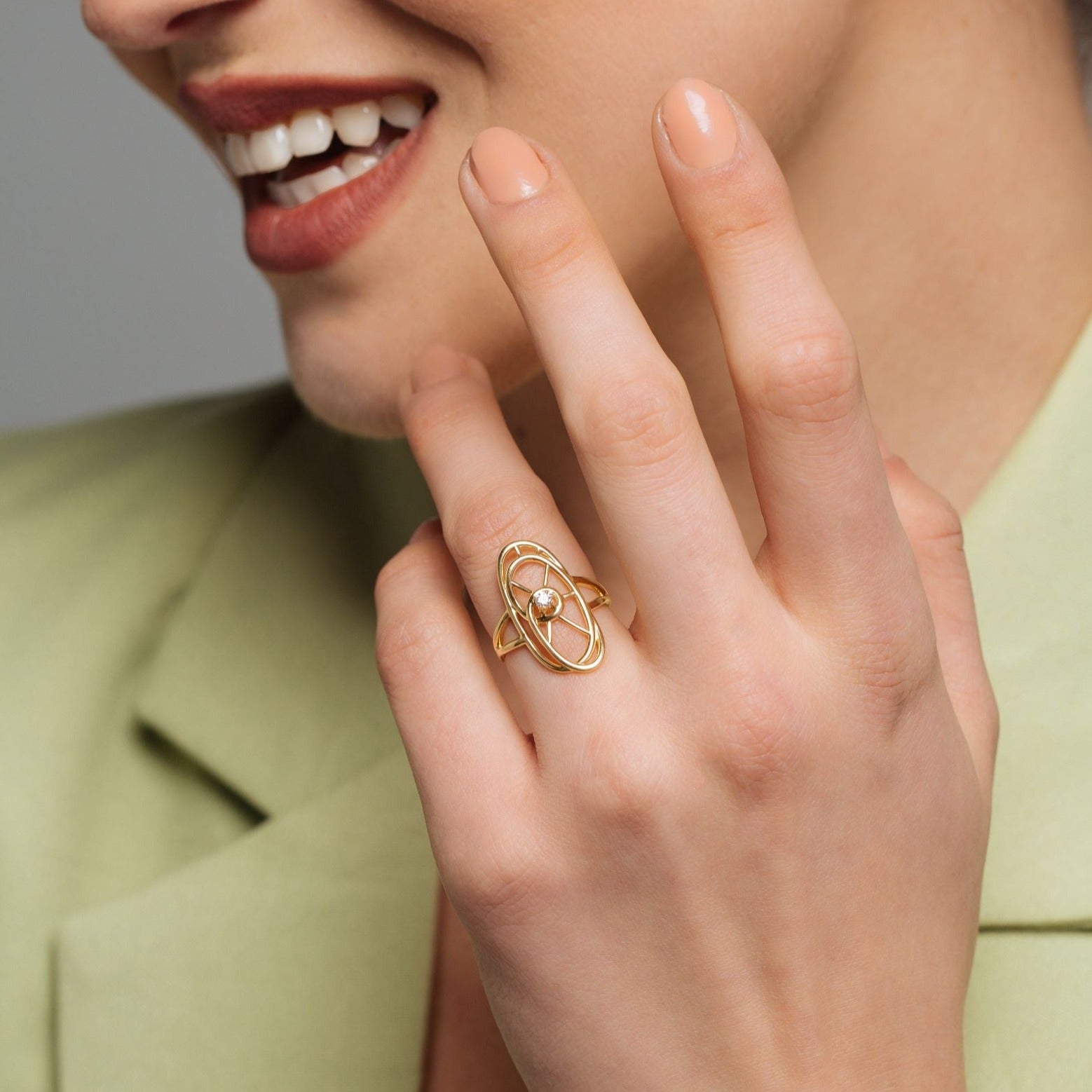 Tirette ring with 1 round brilliant diamond on center for you in 18k Rose Gold - S-R162S