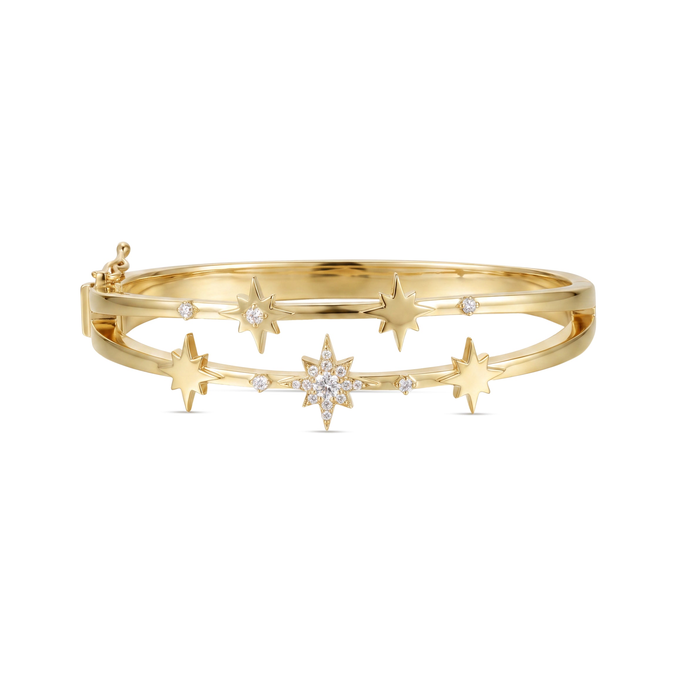 Astria 14K Gold Celestial Double-Bangle with Stars & Diamonds