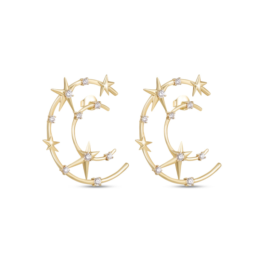 Astria 14K Gold Double Crescent Moon Earring with Stars