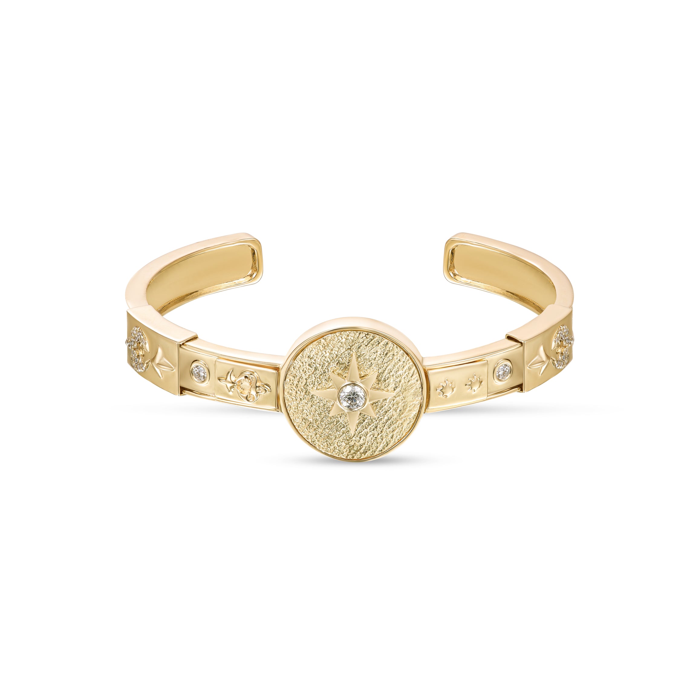 Astria 14K Gold Hammered North Star Medallion Bangle with Diamonds